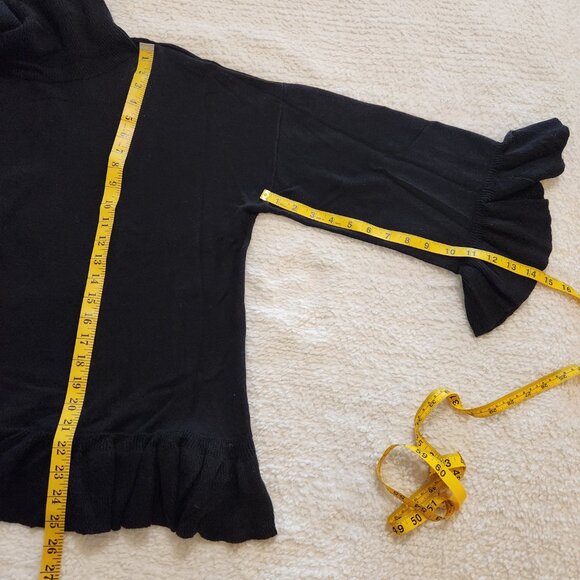Laundry Shelli Segal Black Turtleneck LS Ruffle Cuffs/Waist Sweater Large - Picture 12 of 13